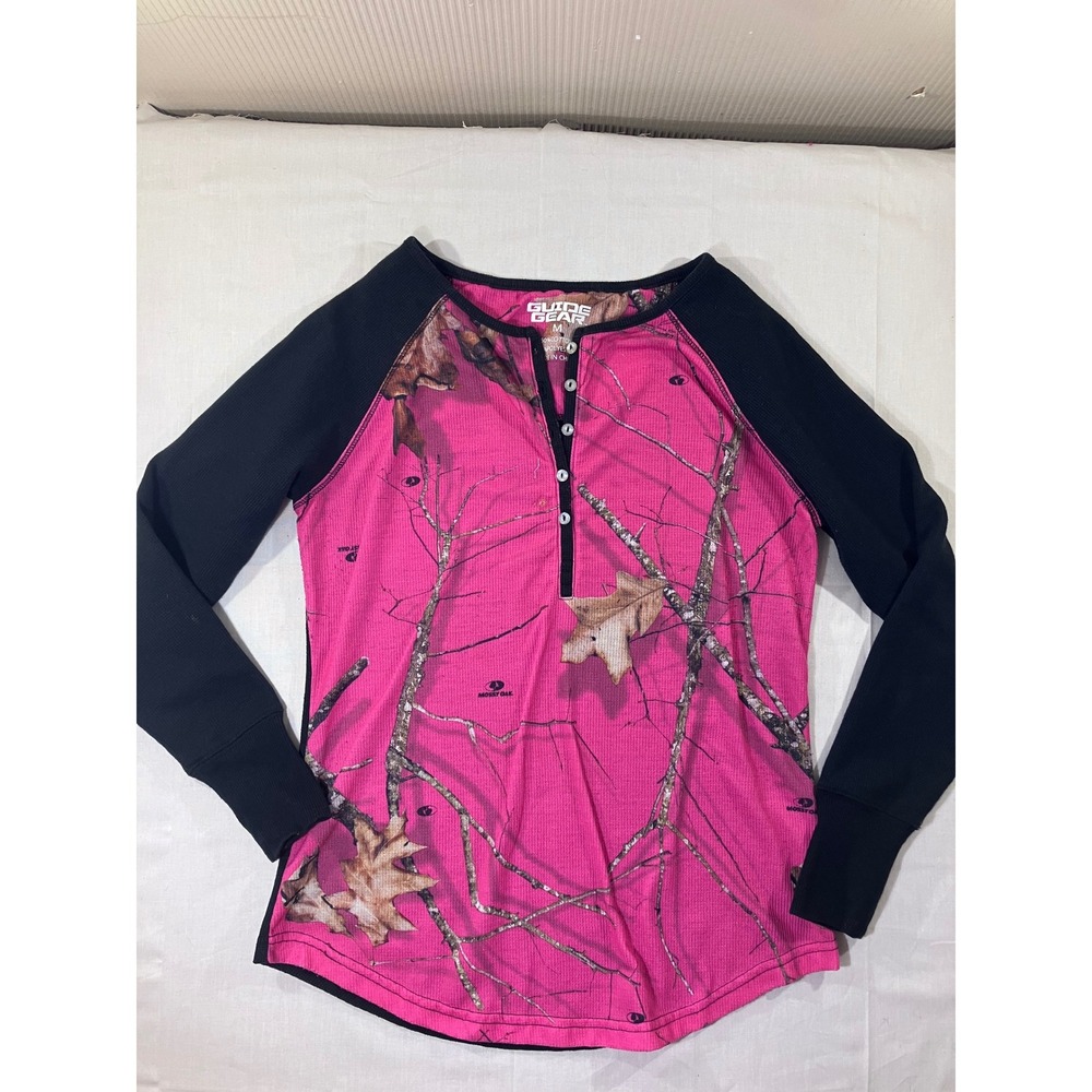 Guide Gear Mossy Oak Camo Pink Long Sleeve Henley Shirt Women's Size M